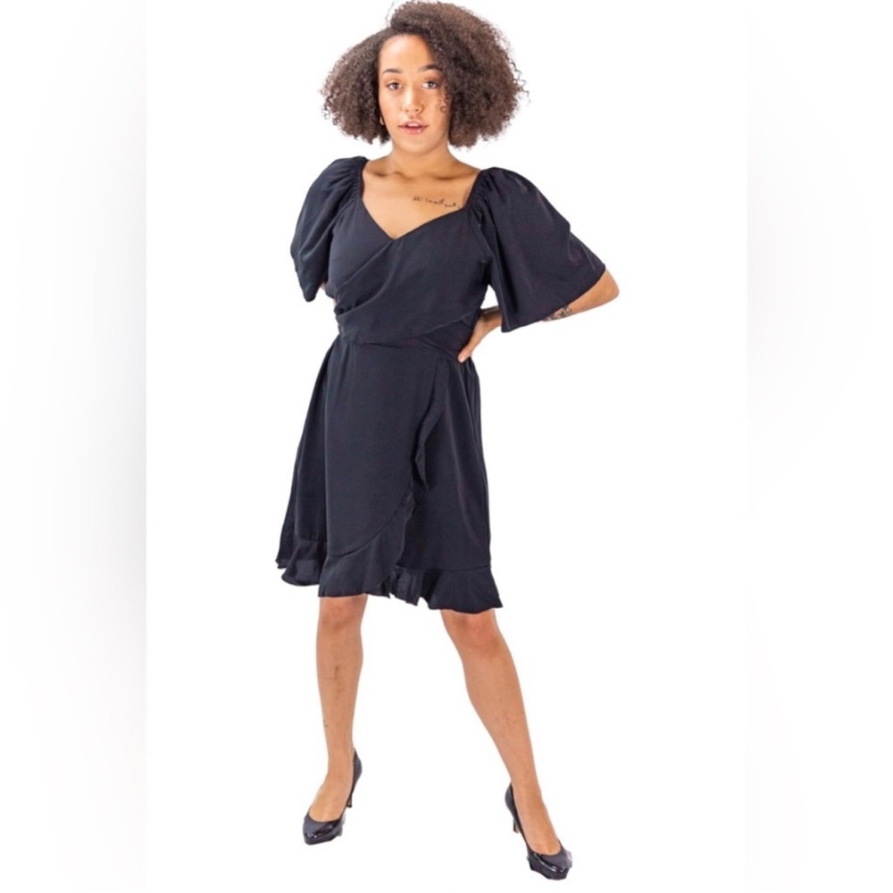 NWT DOKOTOO Women's Black Casual XL Dress w/ front belt tie summer travel wear